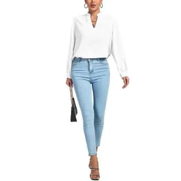 LYANER Women's V Neck Shirred Long Sleeve Blouse