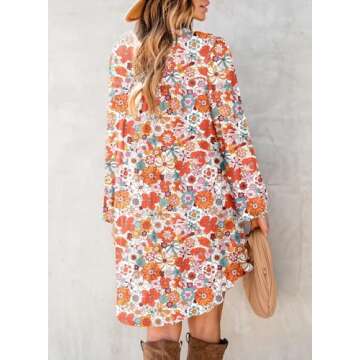 Dokotoo Women's V Neck Embroidered Lace Trim Flowy Dress Long Peasant Sleeve Floral Print A Line Min...