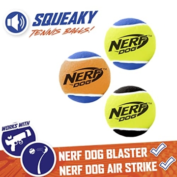 Nerf Dog Tennis Ball Dog Toy with Interactive Squeaker, Lightweight, Durable and Water Resistant, 2.5 Inches, for Small/Medium/Large Breeds, Three Pack, Assorted Colors