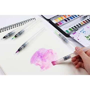DOODLE HOG 6 Piece Refillable Watercolor Brush Pen Set with Ultra Flex Tips and Dynamic Pinch Grip moisten Feature for Watercolor Brushes Artists on-The-go! Watercolor Paint Pens for Painting Markers