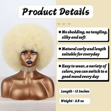 Xinran 70s Blonde Afro Wigs for Black Women, Beige Blonde Curly Afro Wigs Natural Looking, Large Bou...