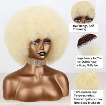 Xinran 70s Blonde Afro Wigs for Black Women, Beige Blonde Curly Afro Wigs Natural Looking, Large Bouncy Afro Wigs for Women