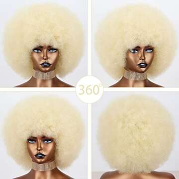 Xinran 70s Blonde Afro Wigs for Black Women, Beige Blonde Curly Afro Wigs Natural Looking, Large Bouncy Afro Wigs for Women