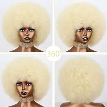 Xinran 70s Blonde Afro Wigs for Black Women, Beige Blonde Curly Afro Wigs Natural Looking, Large Bouncy Afro Wigs for Women