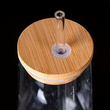 Stylish SUNNOW 17 Ounce Glass Cups with Bamboo Lids