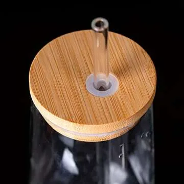 Stylish SUNNOW 17 Ounce Glass Cups with Bamboo Lids
