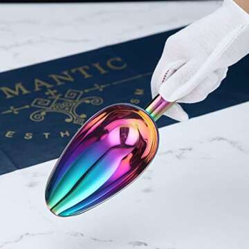 Berglander Stainless Steel Rainbow Ice Scoop 6 OZ, Titanium Colorful Plating Metal Ice Scooper For Ice Maker Multipurpose For Candy Wedding Kitchen Bar Party Pet Animal Dog Food Scoop Beach Shovel