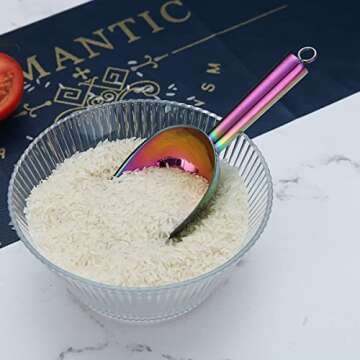 Berglander Stainless Steel Rainbow Ice Scoop 6 OZ, Titanium Colorful Plating Metal Ice Scooper For Ice Maker Multipurpose For Candy Wedding Kitchen Bar Party Pet Animal Dog Food Scoop Beach Shovel