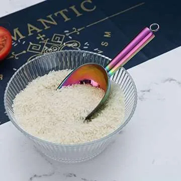 Berglander Stainless Steel Rainbow Ice Scoop 6 OZ, Titanium Colorful Plating Metal Ice Scooper For Ice Maker Multipurpose For Candy Wedding Kitchen Bar Party Pet Animal Dog Food Scoop Beach Shovel