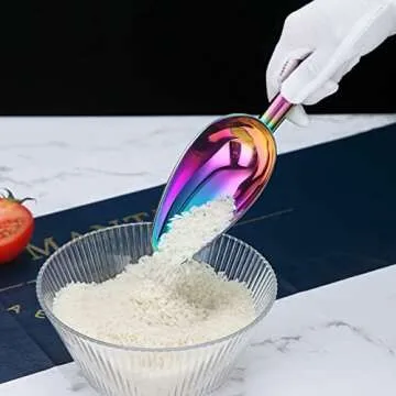 Berglander Stainless Steel Rainbow Ice Scoop 6 OZ, Titanium Colorful Plating Metal Ice Scooper For Ice Maker Multipurpose For Candy Wedding Kitchen Bar Party Pet Animal Dog Food Scoop Beach Shovel