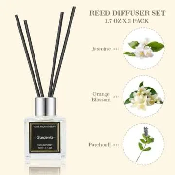 NEVAEHEART Reed Diffuser Set,Jasmine/Orange Blossom/Patchouli Reed Diffuser Gifts for Women,1.7OZx3 Packs Reed Diffuser with Sticks,Home Fragrance Reed Diffuser for Shelf Decor
