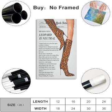Vintage Newspaper Wall Art Trendy Leopard Room Decor Funky Leopard Boots Posters Canvas Print Femini...
