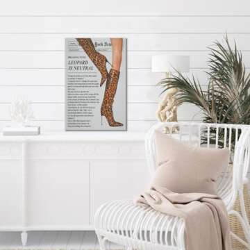 Vintage Newspaper Wall Art Trendy Leopard Room Decor Funky Leopard Boots Posters Canvas Print Feminist Preppy Girly Wall Decor Aesthetic Bar Cart Art for Bedroom Apartment Dorm 8x12inch Unframed
