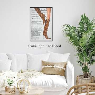 Vintage Newspaper Wall Art Trendy Leopard Room Decor Funky Leopard Boots Posters Canvas Print Feminist Preppy Girly Wall Decor Aesthetic Bar Cart Art for Bedroom Apartment Dorm 8x12inch Unframed