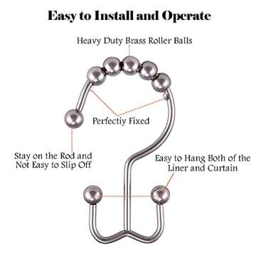 COSFY Shower Curtain Hooks Rings, Rust-Resistant Metal Double Glide Shower Hooks for Bathroom, Modern Decorative Design Shower Rods Curtains - Nickel