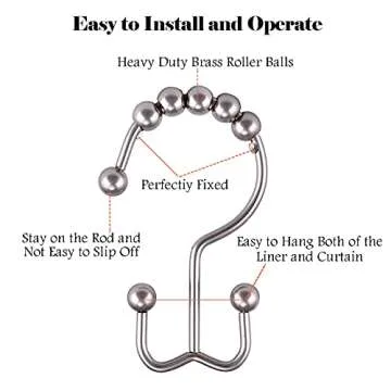 COSFY Shower Curtain Hooks Rings, Rust-Resistant Metal Double Glide Shower Hooks for Bathroom, Modern Decorative Design Shower Rods Curtains - Nickel