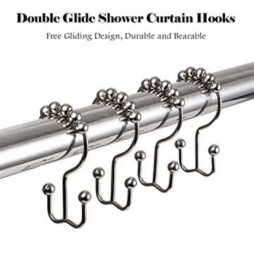COSFY Shower Curtain Hooks Rings, Rust-Resistant Metal Double Glide Shower Hooks for Bathroom, Modern Decorative Design Shower Rods Curtains - Nickel