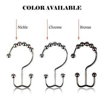 COSFY Shower Curtain Hooks Rings, Rust-Resistant Metal Double Glide Shower Hooks for Bathroom, Modern Decorative Design Shower Rods Curtains - Nickel