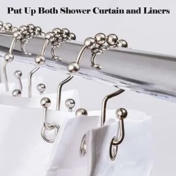 COSFY Shower Curtain Hooks Rings, Rust-Resistant Metal Double Glide Shower Hooks for Bathroom, Modern Decorative Design Shower Rods Curtains - Nickel