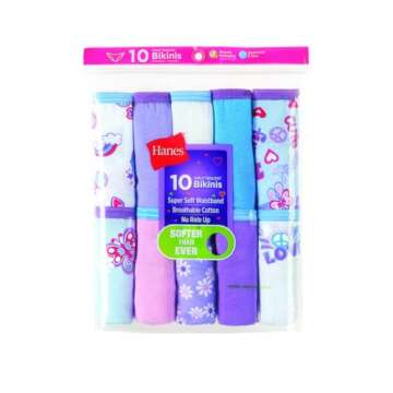 Hanes Girls' Underwear Pack - Comfortable 100% Cotton Bikini Panties Multipack for Kids