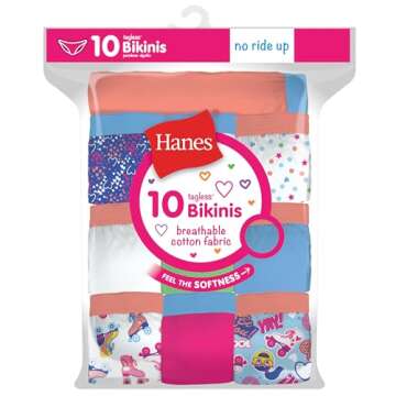 Hanes Girls' 100% Cotton Bikini Panties Multipack