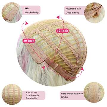 Rainbow Bob Wavy Wig with Bangs for Women