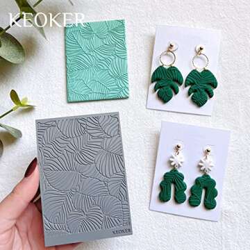 Keoker Polymer Clay Texture Sheets, Clay Texture Mat for Making Earrings Jewerly, Polymer Clay Earrings Tools (Leaf A)