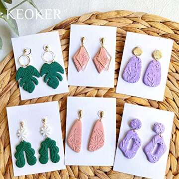 Keoker Polymer Clay Texture Sheets, Clay Texture Mat for Making Earrings Jewerly, Polymer Clay Earrings Tools (Leaf A)