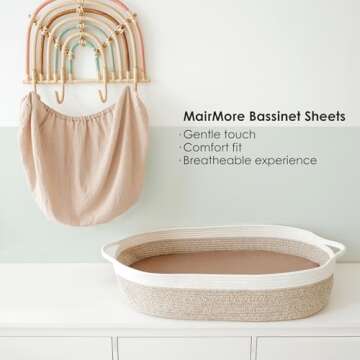 MairMore Muslin Bassinet Sheets for Babies – Soft & Breathable 100% Cotton Fitted Sheets for Oval, Rectangle, Hourglass Bassinet Mattress Pads, 2-Pack (Ivory & Pink)