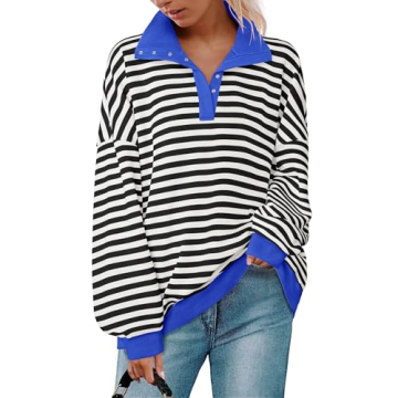 ZESICA Women's Long Sleeve Striped Oversized Top