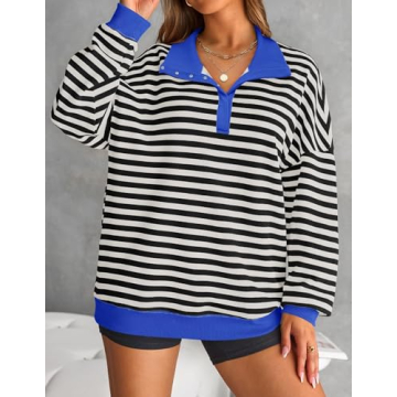 ZESICA Women's Long Sleeve Striped Oversized Top