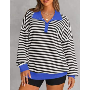 ZESICA Women's Long Sleeve Striped Oversized Top