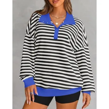 ZESICA Women's Long Sleeve Striped Oversized Top
