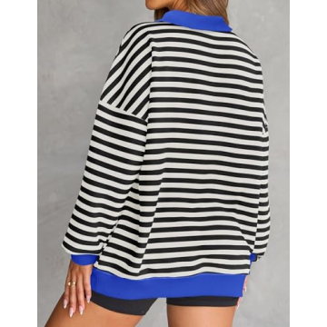ZESICA Women's Long Sleeve Striped Oversized Top