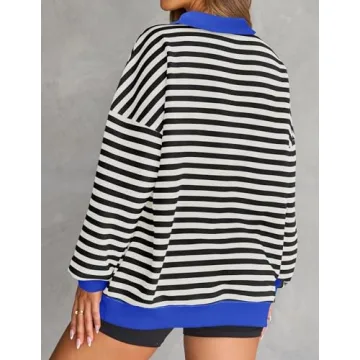 ZESICA Women's Long Sleeve Striped Oversized Top