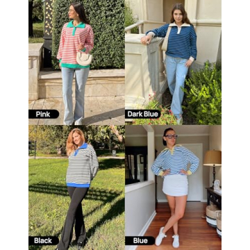 ZESICA Women's Long Sleeve Striped Oversized Top