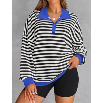 ZESICA Women's Long Sleeve Striped Oversized Top