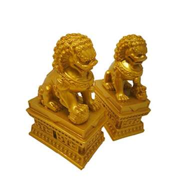 BOYULL Wealth Porsperity Pair of Fu Foo Dogs Guardian Lion Statues,Best Housewarming Congratulatory ...