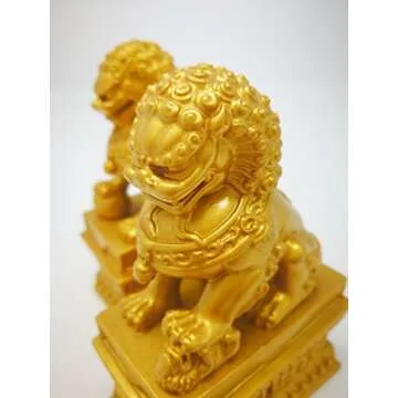 BOYULL Wealth Porsperity Pair of Fu Foo Dogs Guardian Lion Statues,Best Housewarming Congratulatory Gift to Ward Off Evil Energy,Feng Shui Decor