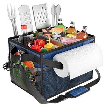 FANGSUN Large Grill and Picnic Caddy with Paper Towel Holder, BBQ Organizer for Utensil, Plate, Cond...
