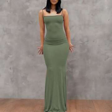 NUFIWI Women Sexy Hollow Out Maxi Dress Spaghetti Strap Low Cut Cami Dress Bodycon Summer Beach Part...