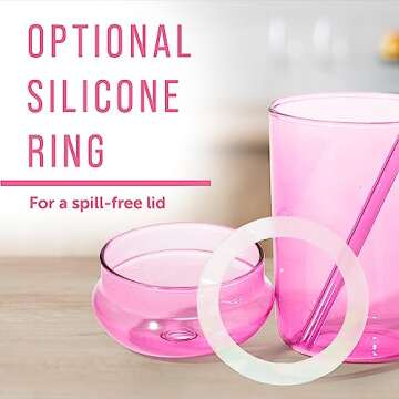 Maplefield Glass Tumbler with Dome Lid, 16oz - Dishwasher Safe Reusable Iced Coffee Cup - Spill-Resi...