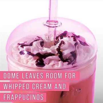 Maplefield Glass Tumbler with Dome Lid, 16oz - Dishwasher Safe Reusable Iced Coffee Cup - Spill-Resistant Tumbler with Straw for Smoothies & Frappes [Pink]