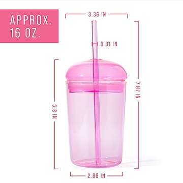 Maplefield Glass Tumbler with Dome Lid, 16oz - Dishwasher Safe Reusable Iced Coffee Cup - Spill-Resistant Tumbler with Straw for Smoothies & Frappes [Pink]