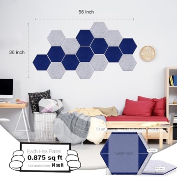Mollywell Hexagon Acoustic Panels - High Density Decorative Noise Reduction Felt Wall Tiles 14x12x0....