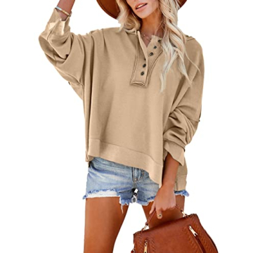 Dokotoo Casual Loose Long Sleeve Hoodies for Women in Khaki – Fashionable & Trendy!