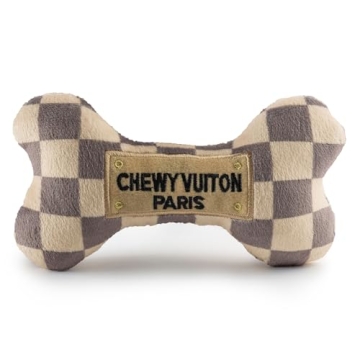 Haute Diggity Dog Checker Chewy Vuiton Bone, Plush Designer Dog Toys with Interactive Squeaker, Stim...