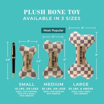 Haute Diggity Dog Checker Chewy Vuiton Bone, Plush Designer Dog Toys with Interactive Squeaker, Stimulating Pet Enrichment, Machine-Washable & Safe Materials for All Breeds, Size Medium