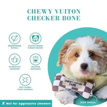 Haute Diggity Dog Checker Chewy Vuiton Bone, Plush Designer Dog Toys with Interactive Squeaker, Stimulating Pet Enrichment, Machine-Washable & Safe Materials for All Breeds, Size Medium