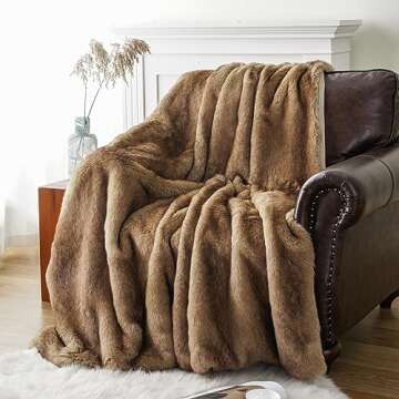 BATTILO HOME Luxury Camel Faux Fur Throw Blanket, Soft Cozy Warm Mink Fur Blanket for Bed, Home Decor, Large Striped Fur Blankets and Throws Faux, 60"x80"